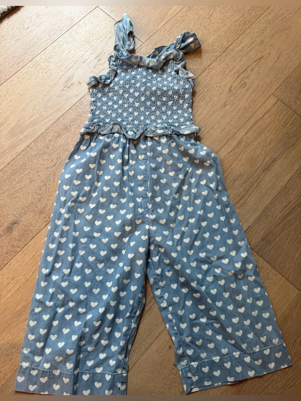 Hatley Girls Blue Chambray Heart Jumpsuit Romper Size 5